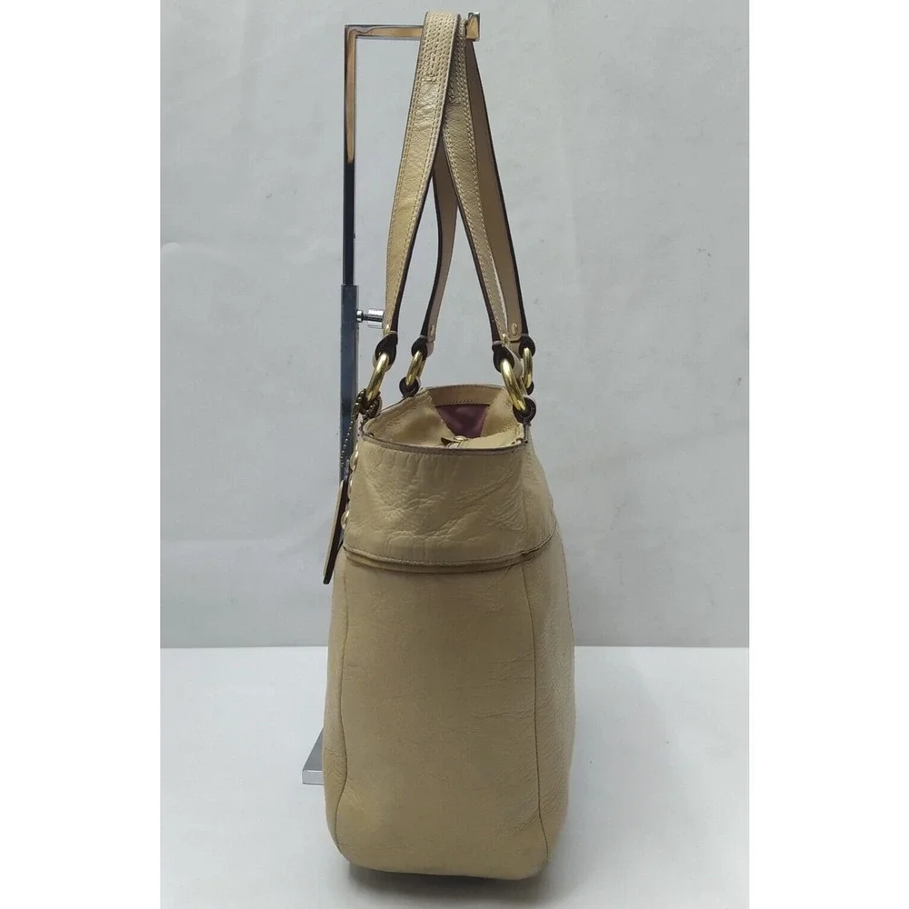 Coach Tan Leather Studded Double Handle Zipper Closure Tote Shoulder Bag